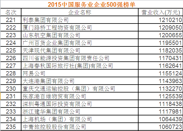 2015中國服務(wù)業(yè)企業(yè)500強 第221名